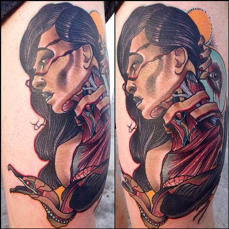 Gary Dunn - Traditional color girl with ripped tattoo. Gary Dunn Art Junkies Tattoo 